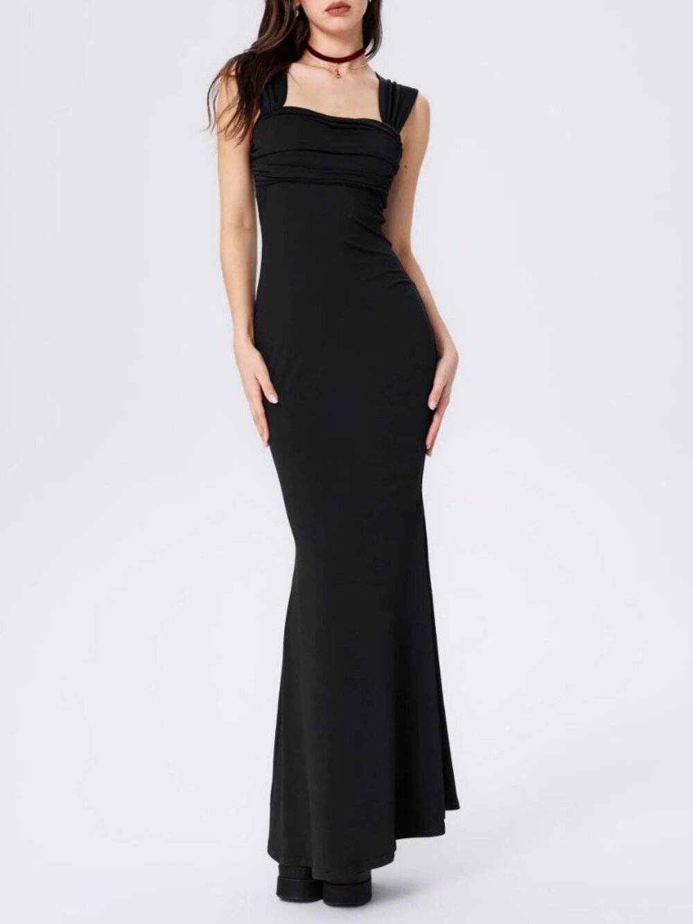 CIDER Ruched Black Maxi Dress Small - NWT